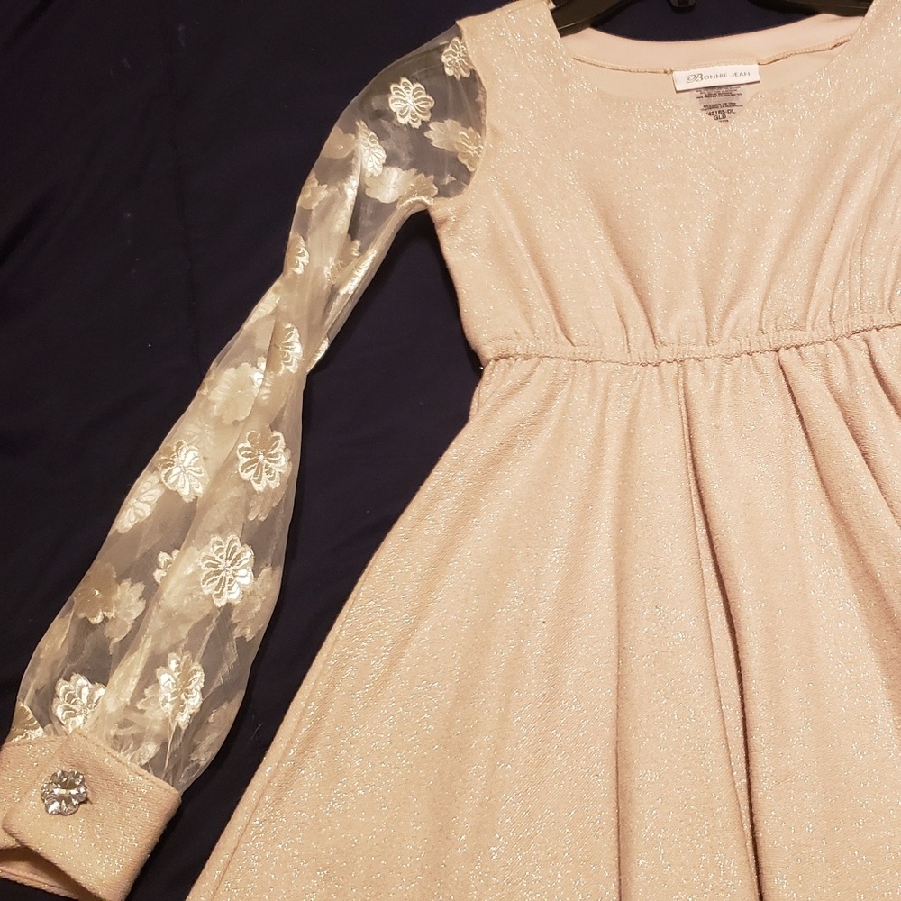 Tan with floral sleeve dress